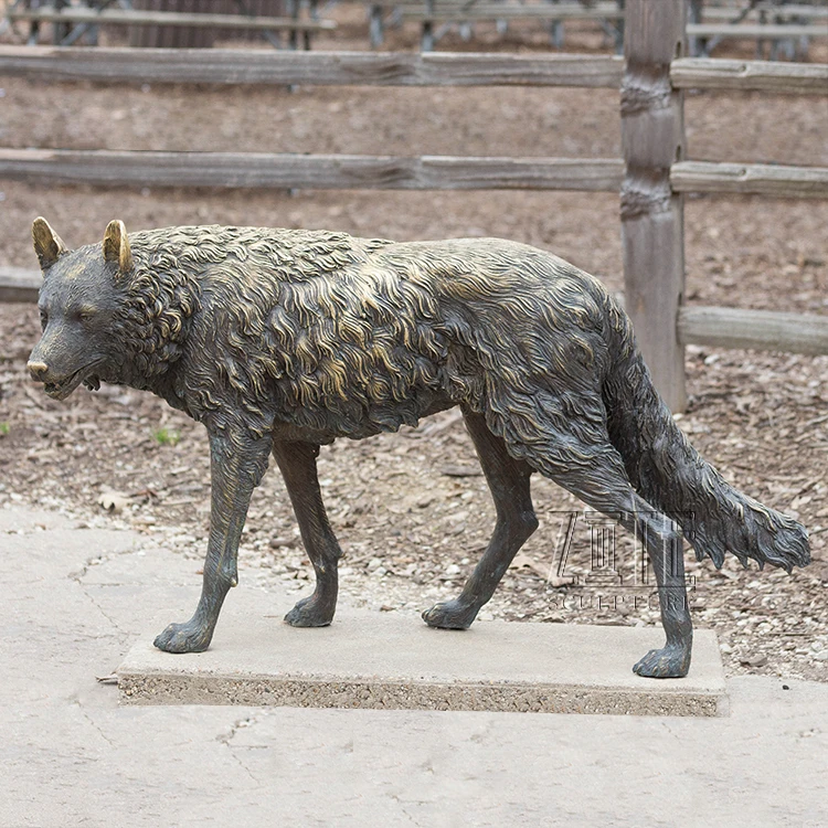 Outdoor Decoration Metal Craft Life Size Brass Bronze Wolf Sculpture