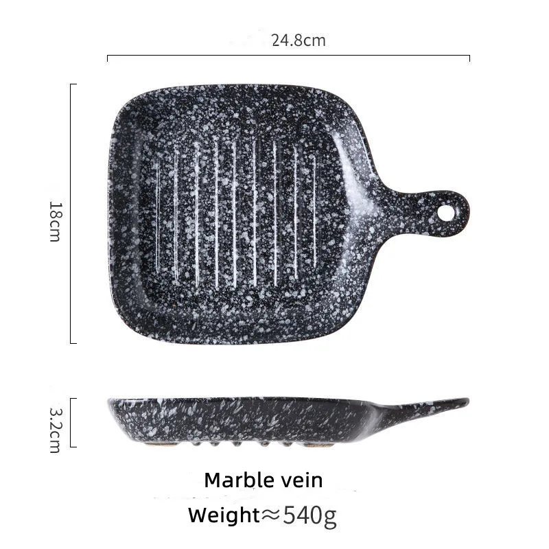 Ceramic baking dish with handle color glaze plate surface rectangular shape with handle