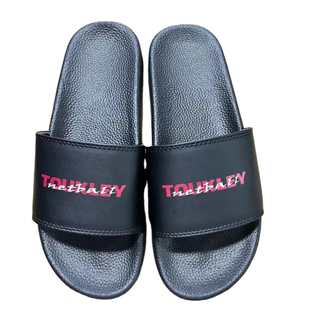 Manufacturer directly unisex black designer slides with printed logo slides slipper for man sublimated beach slipper