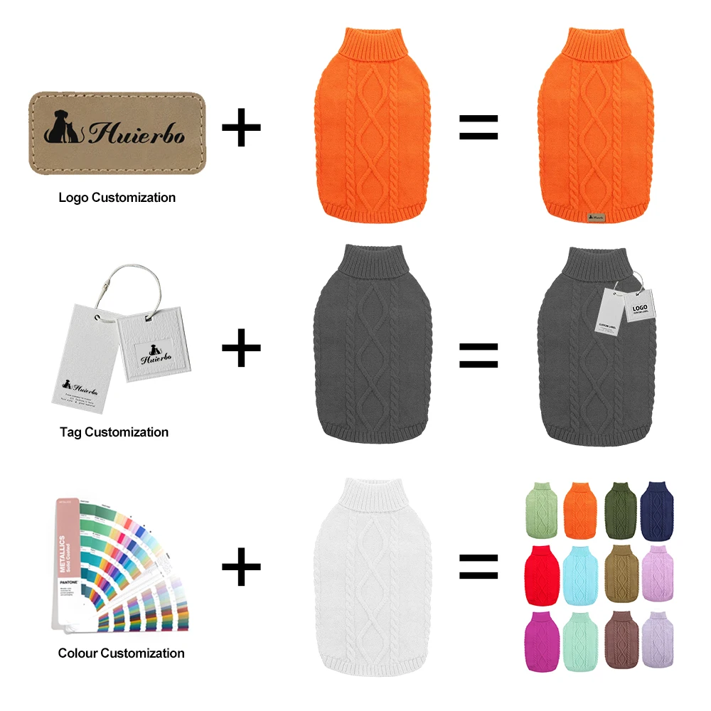 Autumn Winter Custom Christmas Warm Turtleneck Pullover Big Wool Winter xxx Pet Clothes Brown Cable Knit Luxury Dog Sweaters