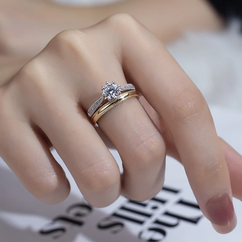 Messi Jewelry  MSR-1049 14K Gold with Platinum Round Brilliant Cut Diamond Stackable Ring for Women