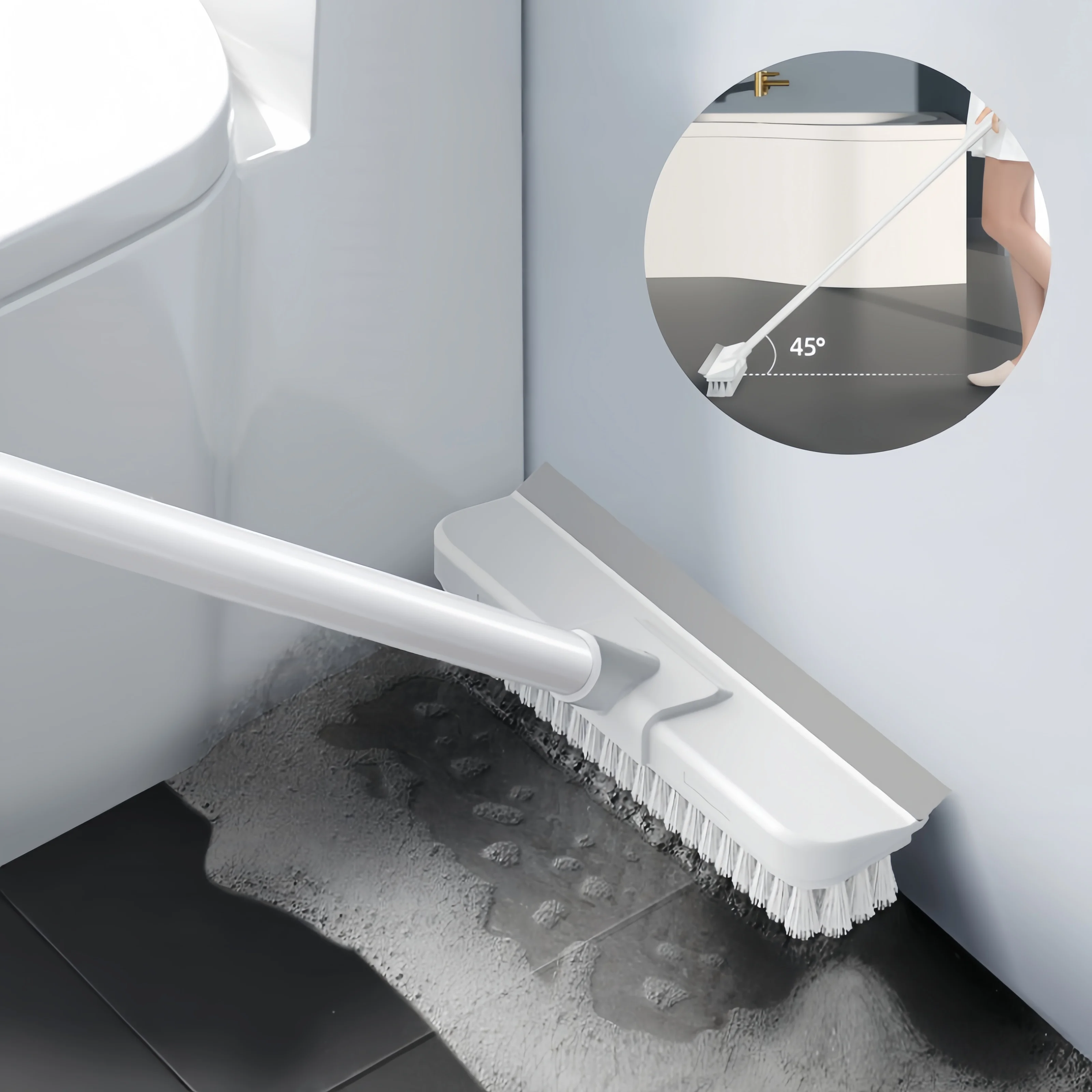 Dual-purpose Household Cleaning Brush & Floor Wiper Detachable Long Handle Floor Scraper Brush Toilet Bathroom Cleaning Brush