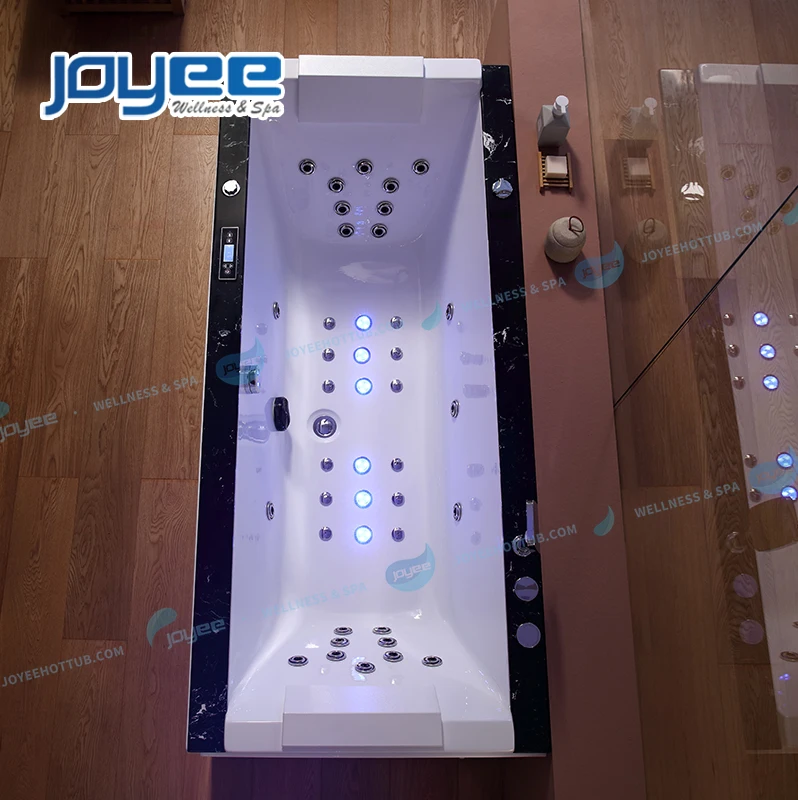 JOYEE 2 person luxury led light hot spa water jets bathroom corner massage bathtub indoor acrylic whirlpool spa shower bathtub