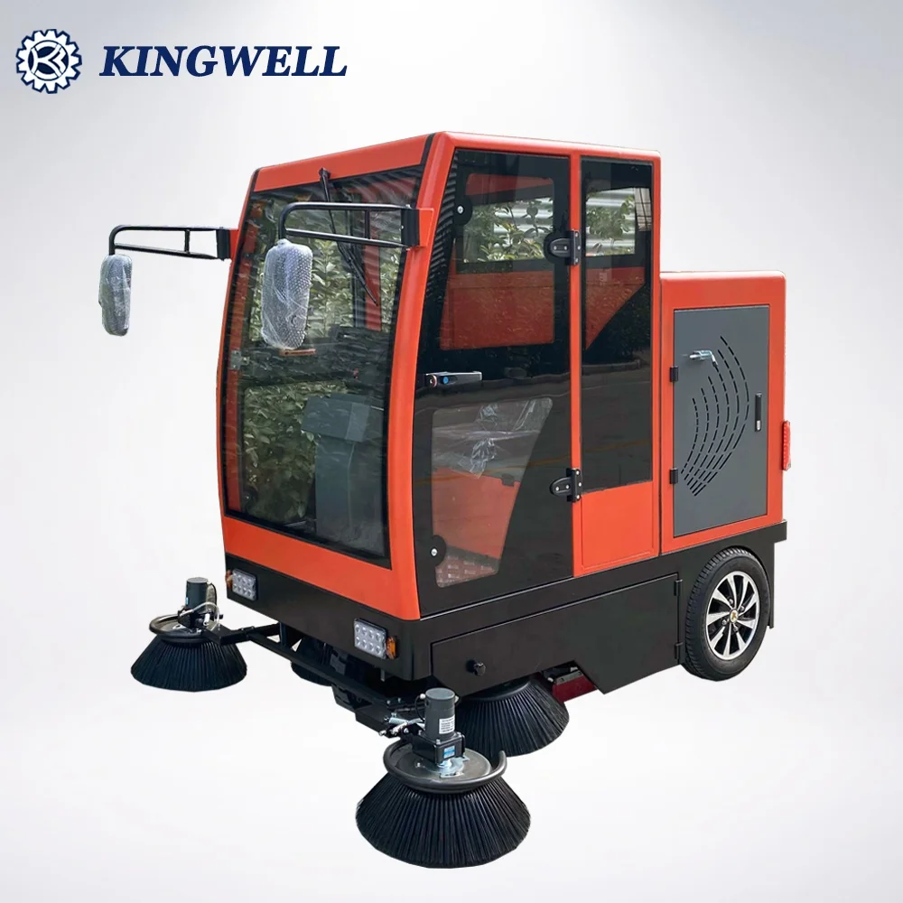 Auto Electric Vacuum Full Closed Type Ride-on Road Sweeper High Pressure Washer