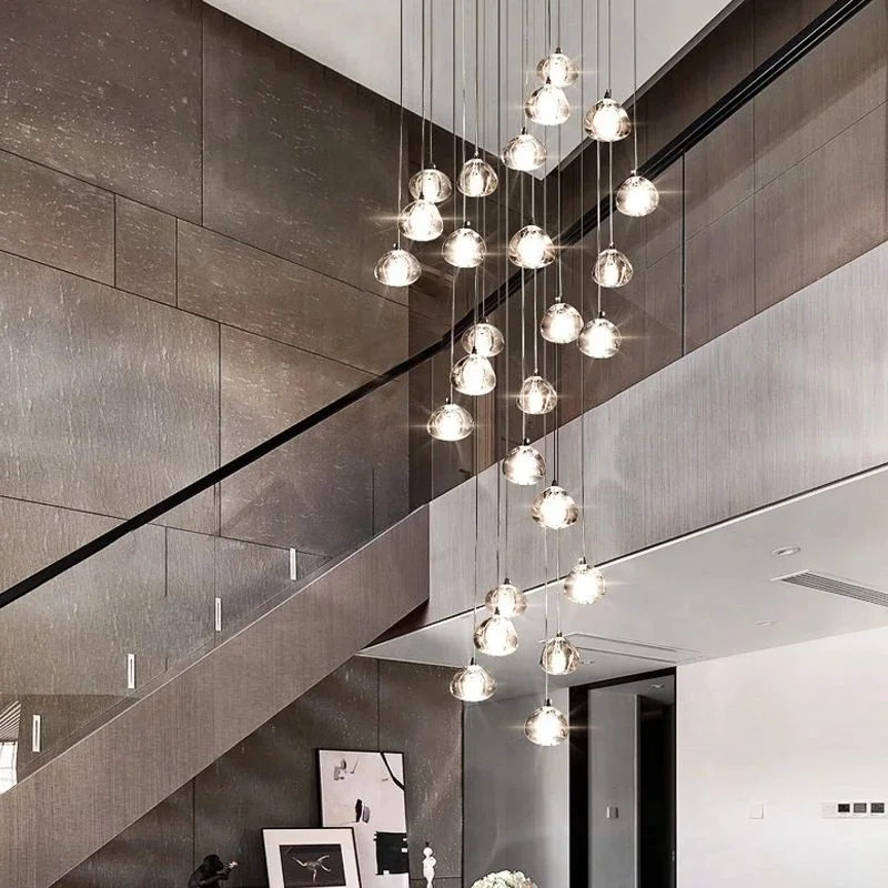 Nordic Led Chandelier K9 Crystal Modern Attic Living Room Staircase Indoor Chandelier Large Exhibition Hall Rope Chandelier