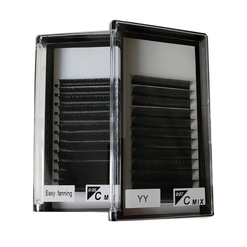 Black matte Extended Eyelashes 0.05 0.07 fan cashmere mink eyelashes trays