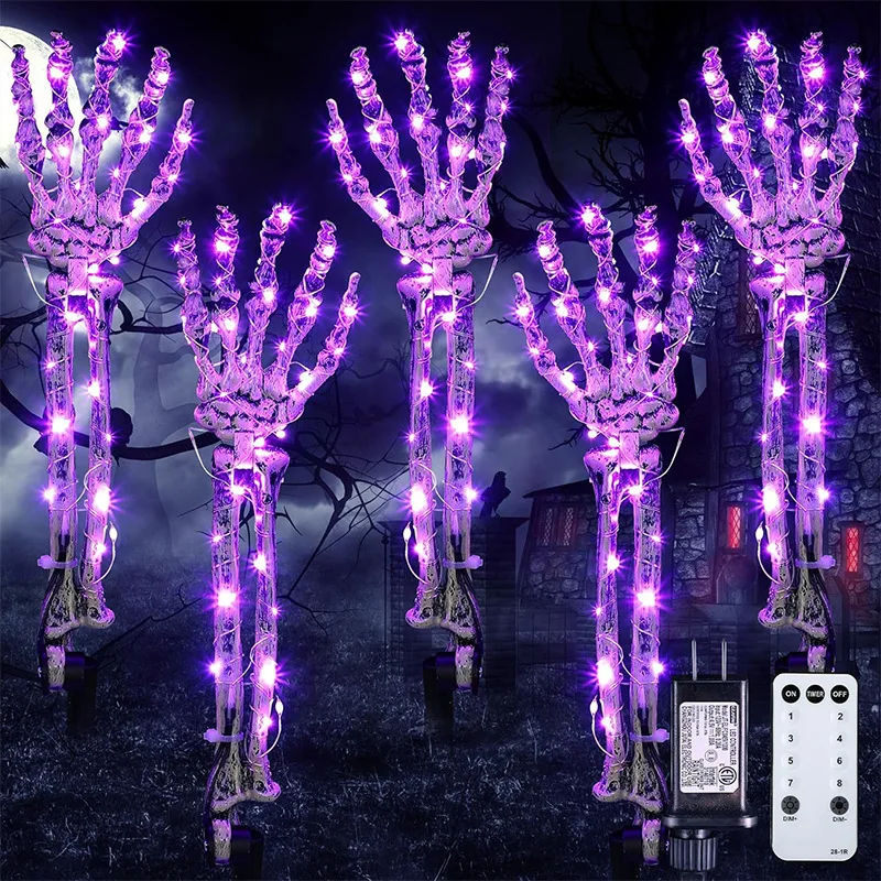 5pcs/set Halloween Decorations Waterproof Lighted Skeleton Arm Stakes Light up Skeleton Hand Stakes Holiday Party Decoration