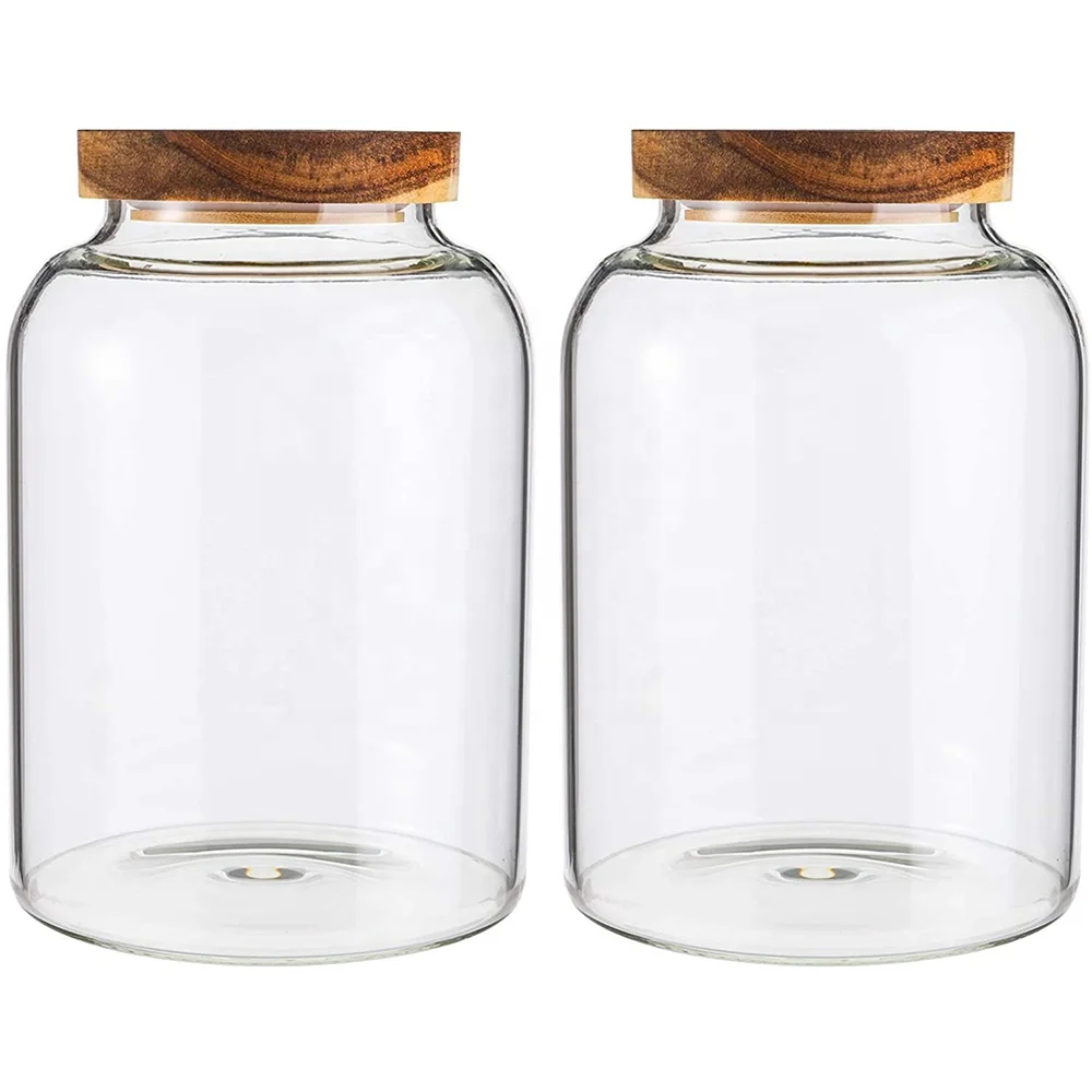 Wholesale 1.6L 2L 3L Food Containers Airtight Large Glass Storage Jar with Acacia Wooden Lid