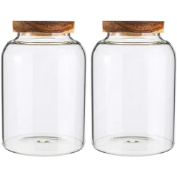 Wholesale 1.6L 2L 3L Food Containers Airtight Large Glass Storage Jar with Acacia Wooden Lid
