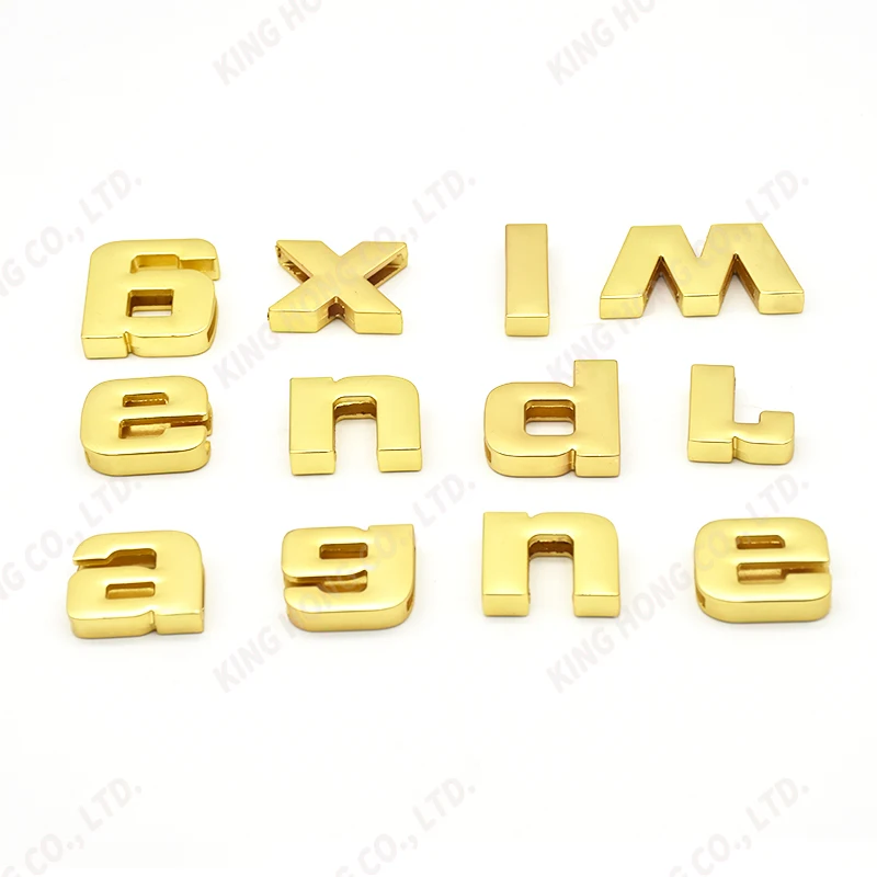 Recycled option High Quality hollowed English numbers alloy Metal English Alphabet Letter For bags belt Clothing accessoires