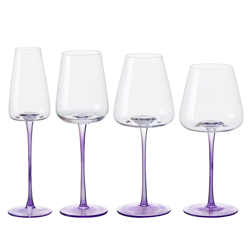 High Quality Crystal Wine Glass Custom Logo Hand Blown Red Wine Glasses Modern Purple Base Crystal Glass Cups for Party