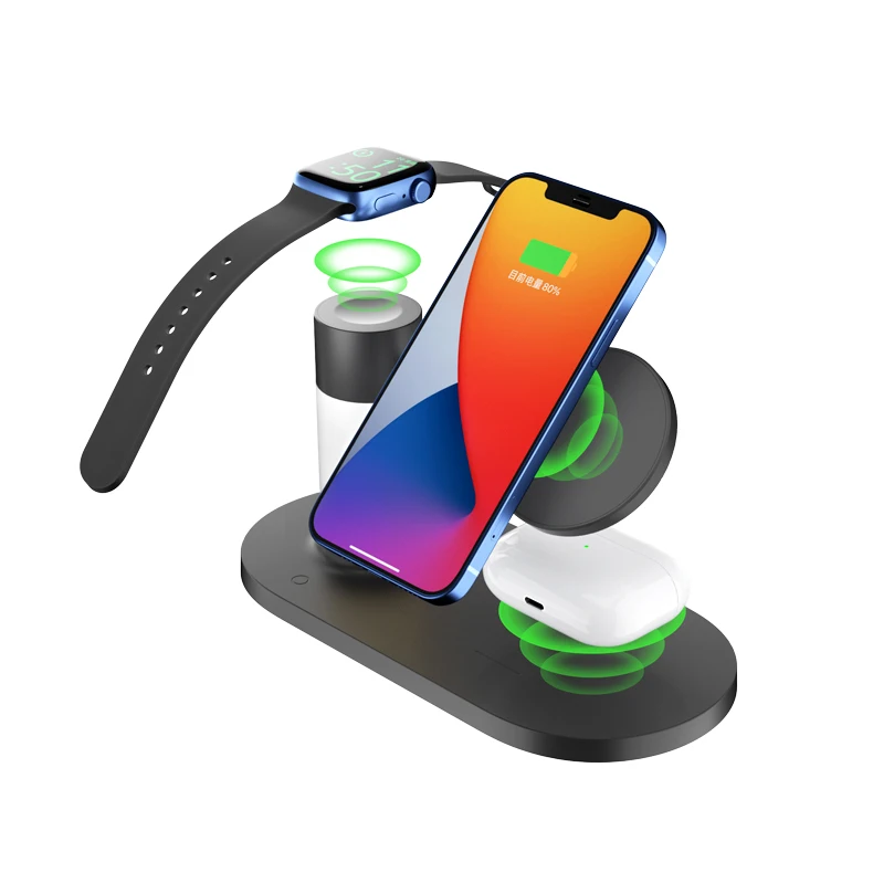 Amazon hot sell newest private 4 in 1  wireless charger 15W with light for iphone android watch earphone wireless fast charge