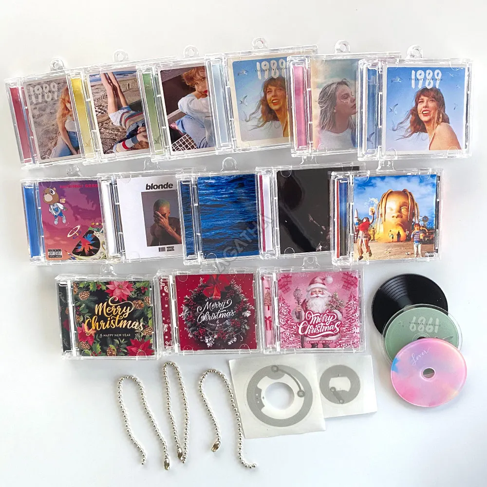 New customized tag disc cd keyring box wholesale cover music player key chain acrylic cases mini album custom nfc cd keychain