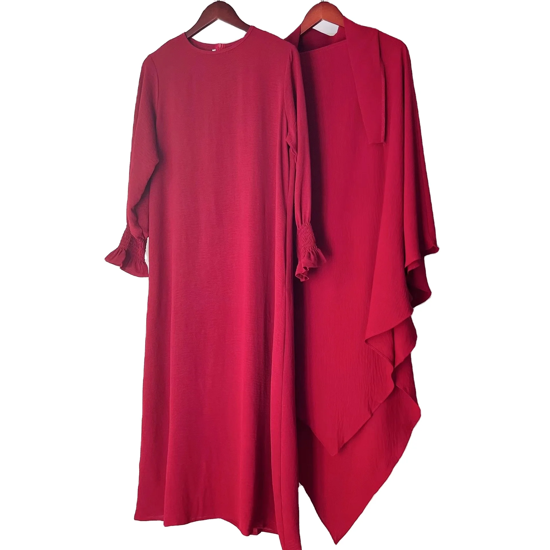 New wholesale basic arab women casual abaya dress with hijab two-piece set