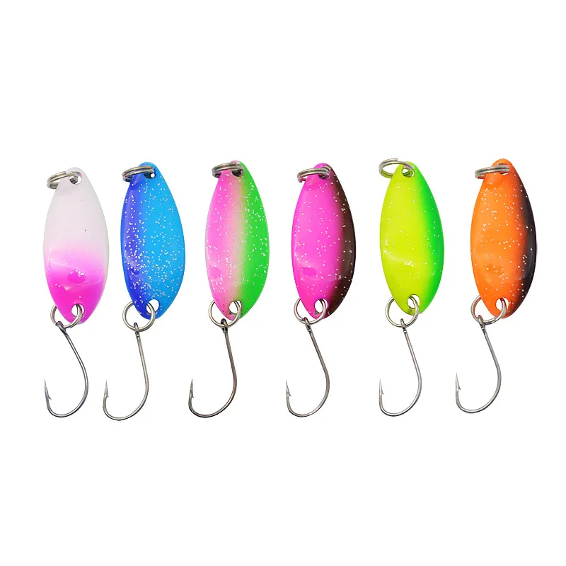 Double Colored Metal Fishing Spoon 3g 33mm With Sharp Single Hook For Mackerel Bass Trout Fishing