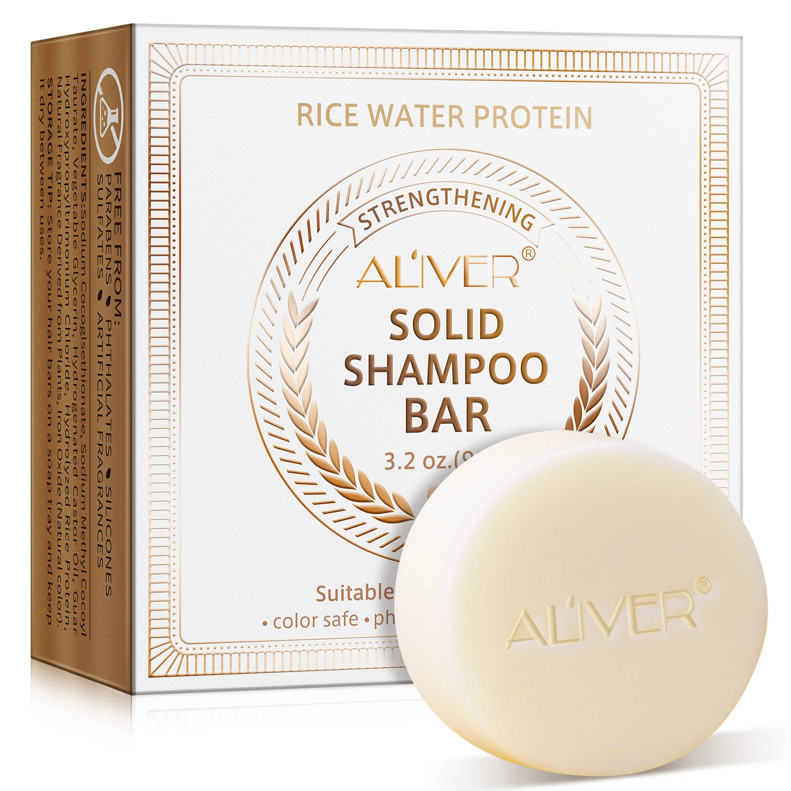 ALIVER Organic Hair Growth Rice Water Solid Shampoo Bar Private Label Hand Soap For Hair Strengthening Cleansing & Moisturizing
