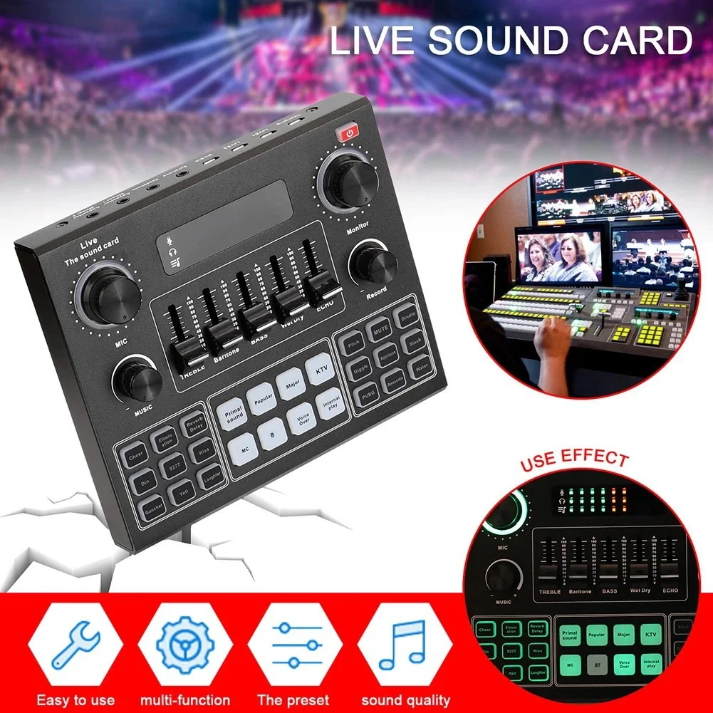 Podcast Recording Audio Interface V9 Live stream Sound card Cell Phone Podcast Vlog Mini Mixer