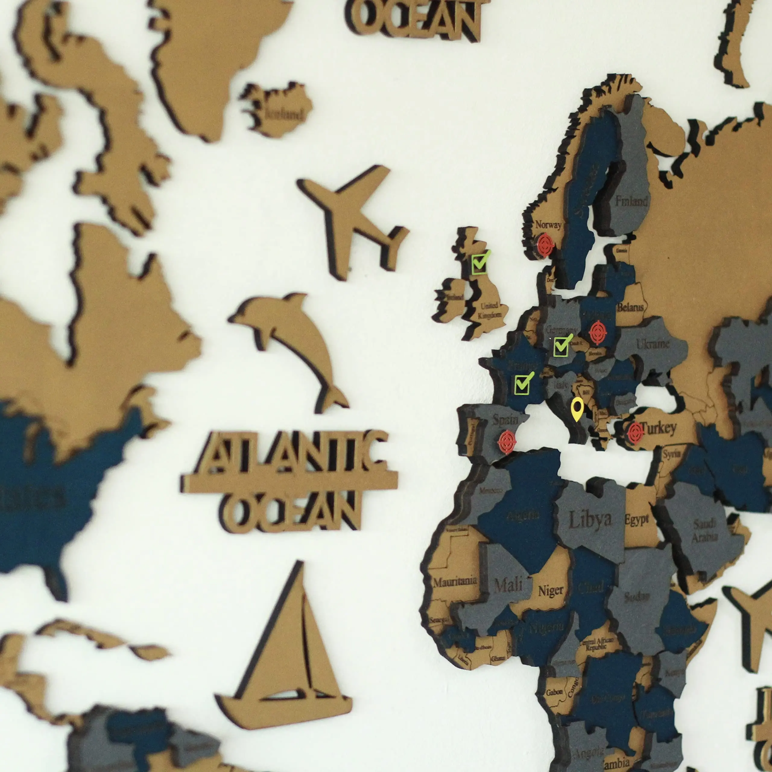 Wholesale Gold Blue Mixed Custom Scratch World Map Wooden World Map