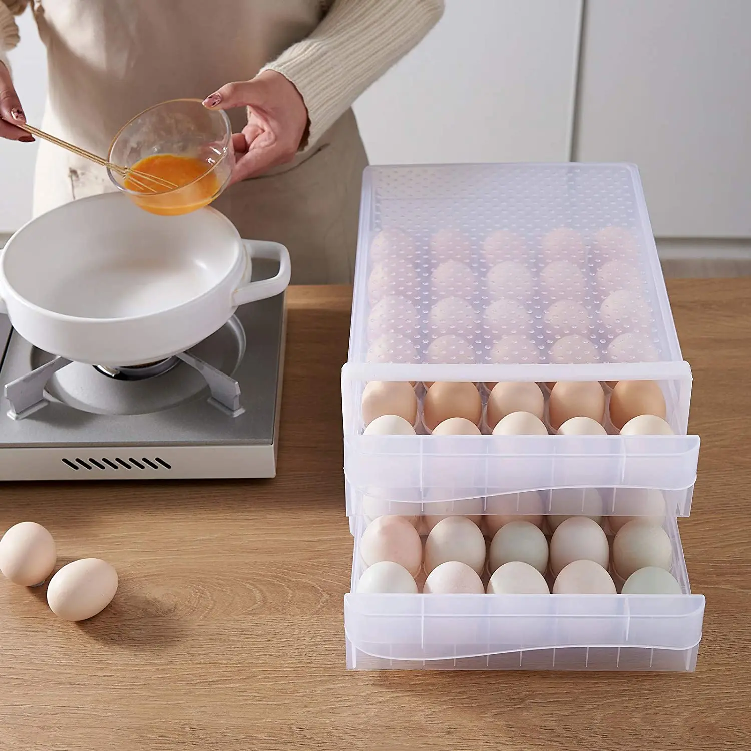 Pull Out Plastic 30/60 Separate Case Anti-skid Egg Box Kitchen Refrigerator Egg Storage Box