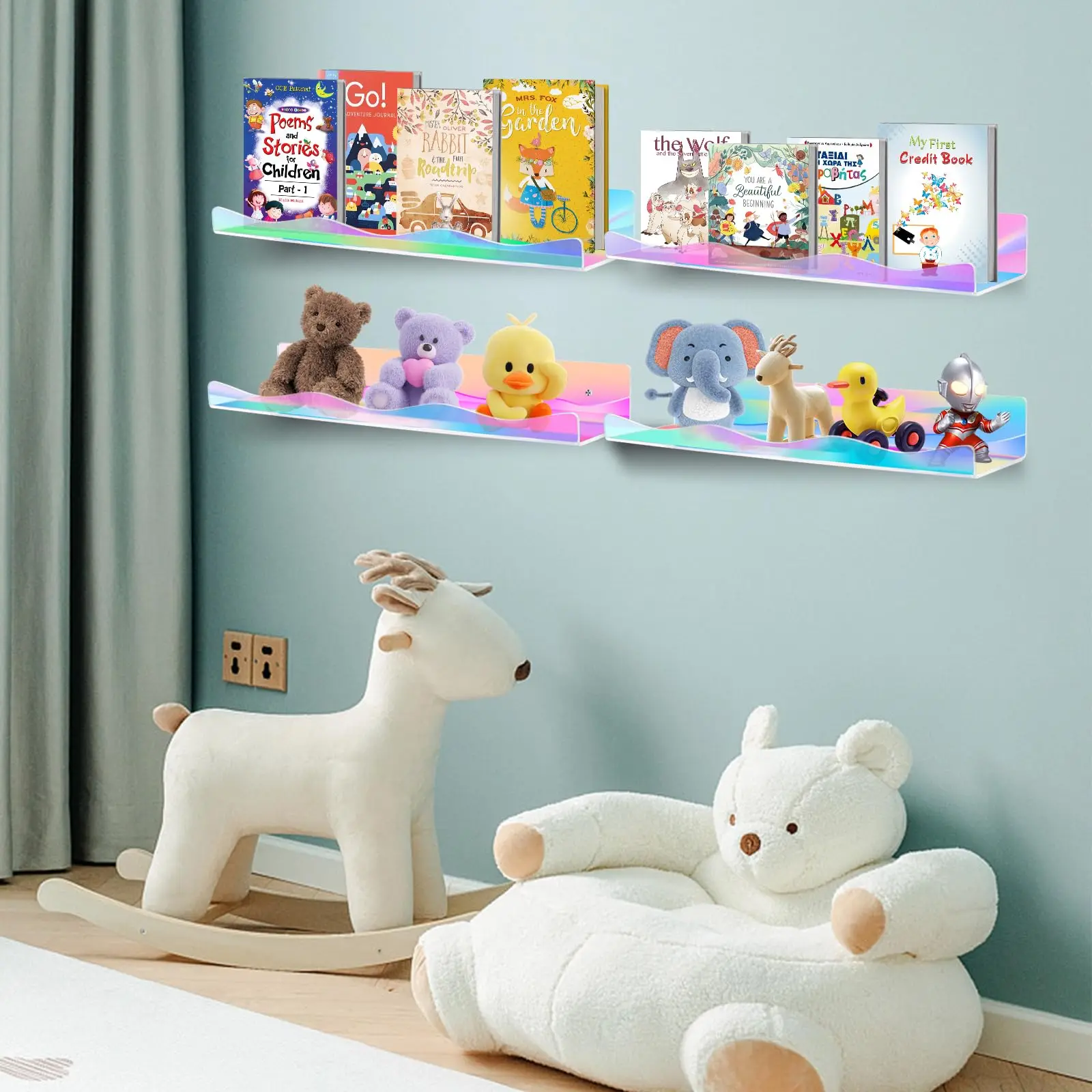 Set of 4 Acrylic Floating Shelves for Lego Sets Bookshelf Figures Plant Picture Photo Modern Wall Ledge Floating Shelf