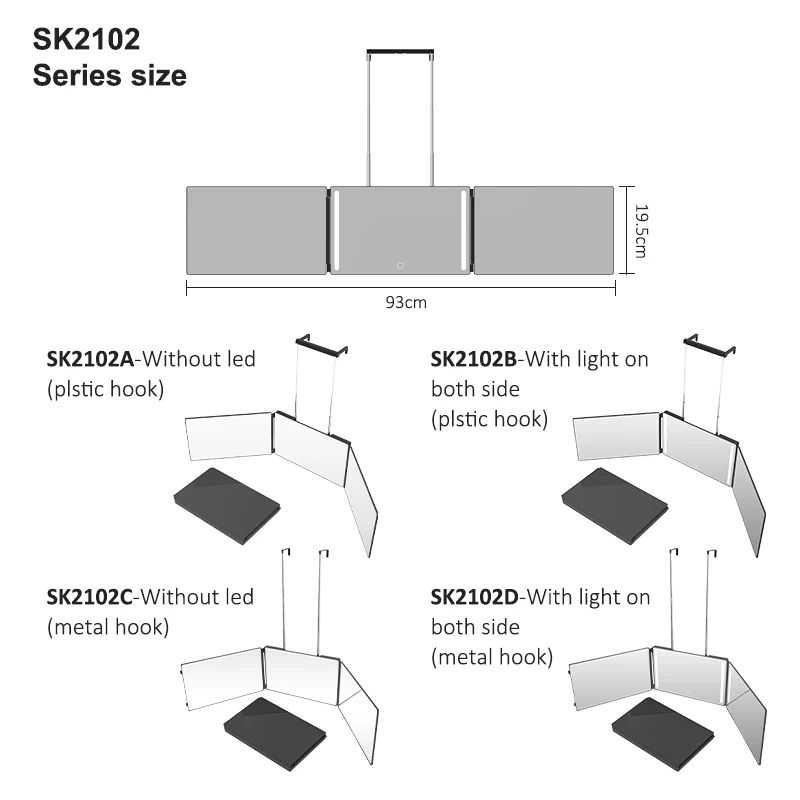 Custom Big Make Up Barber Shop Self Cut Mirror 360 Espelho Com Hair Salon Led Vanity Makeup 3 Way Mirror With Led Lights