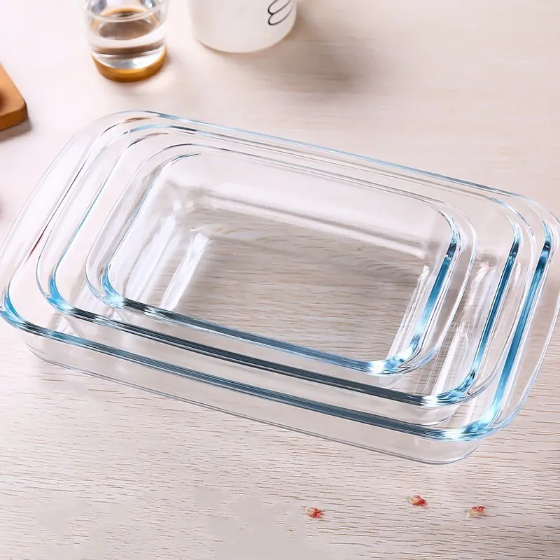 High Borosilicate Glass heat-resistant baking plate Long quadrate plates microwave oven baking pizza food plates
