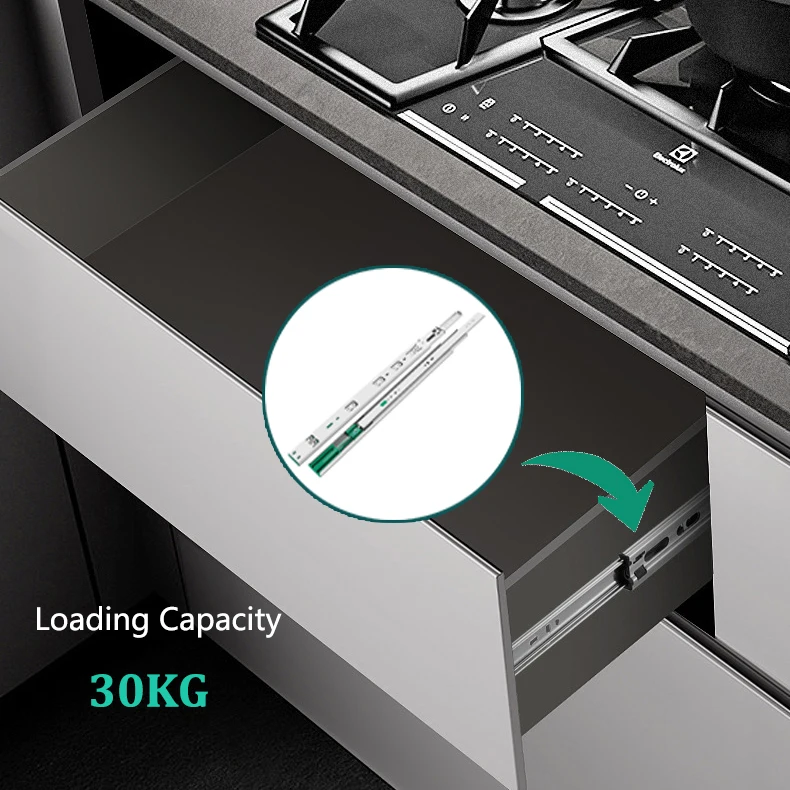 Ronghui Soft Telescopic Full Extension 3-fold Cold Rolled Steel Drawer Fittings Damping Ball Bearing Slide Rail