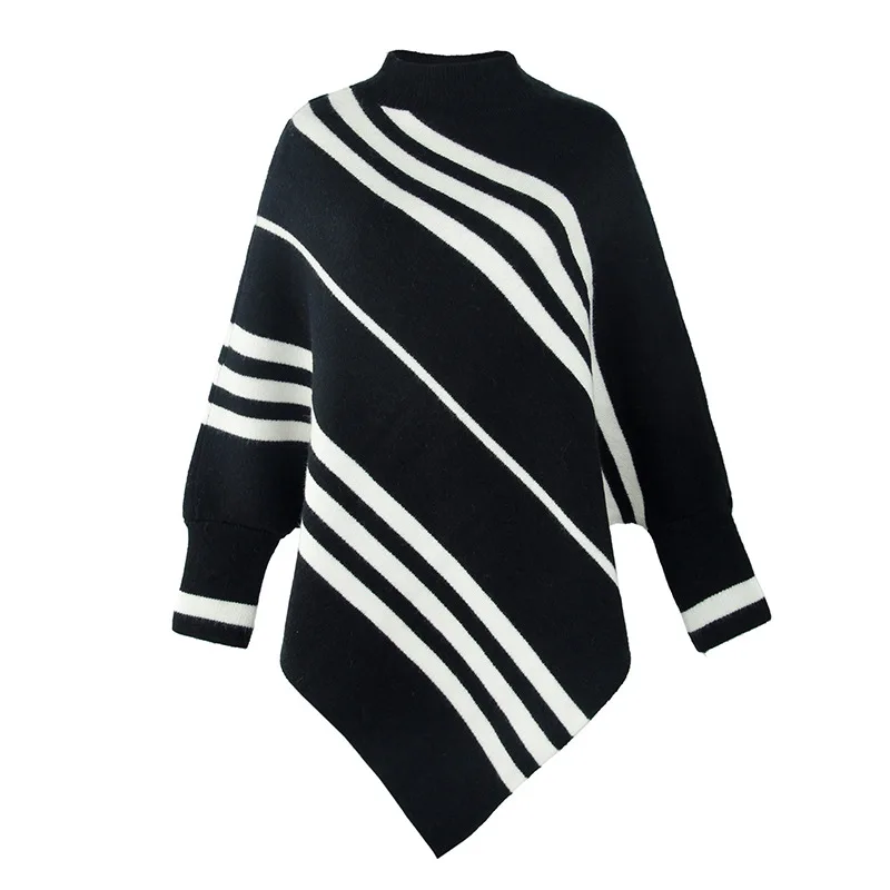 New Style Fashionable Shawl Ladies Round Neck Striped Sweater Women Blanket Cloak