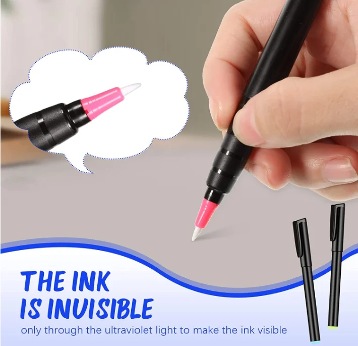 3 colors Secret Message Permanent black Marker Pens Magic UV Light Pen Invisible Ink Pen