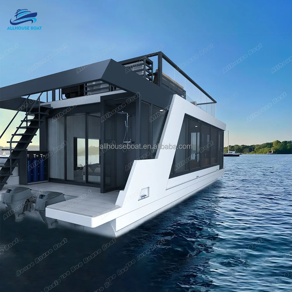 Allhouse Solar Water Houses Houseboat Kits Aluminum Floating Houseboat with Motor