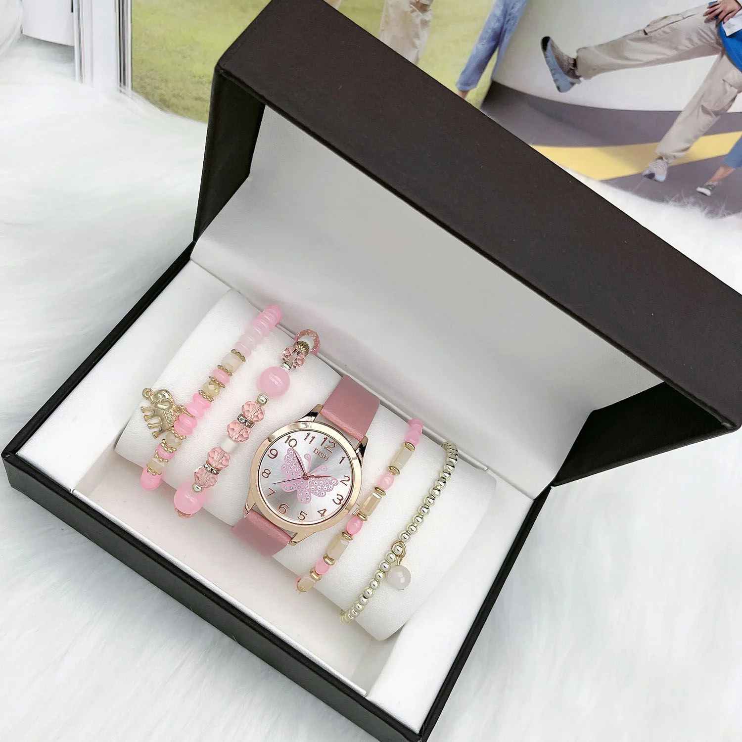 Fashionable Quartz Watch Ladies Alloy Wrist Watch Bracelet Gift Set 6 Piece Set Women Quartz Bracelet Watches For Ladies