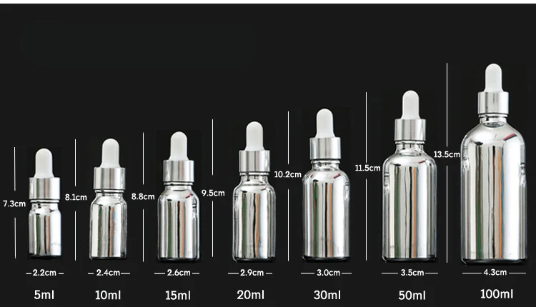 10ml 15ml 20ml 30ml 50ml 100ml Silver Metallic Dropper Bottle Electroplating Gold Glass Bottle