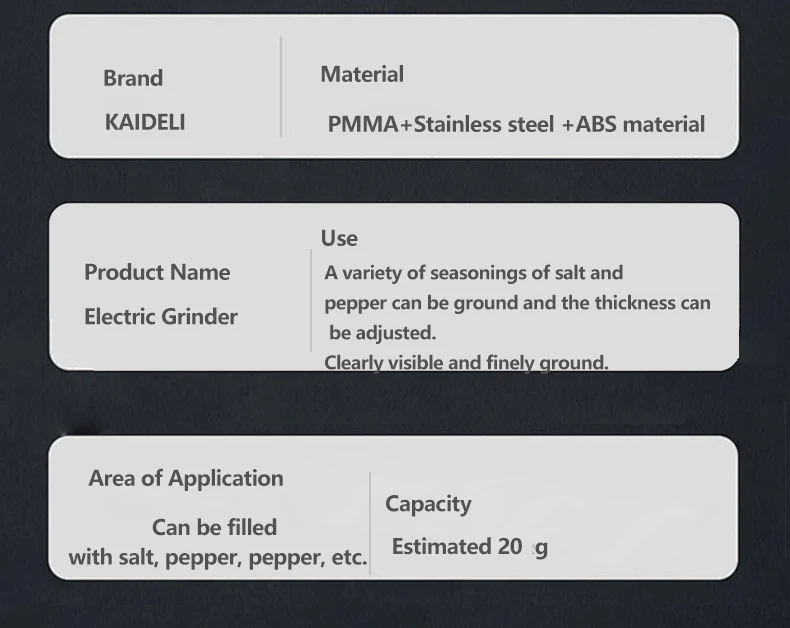 Type-C charging salt&pepper grinder ceramic grinding core, high hardness, wear resistance, long life, stylish shape easy to hold