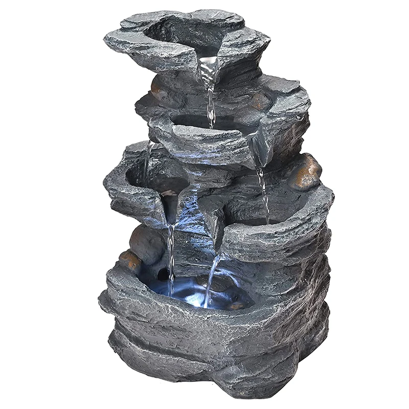 Home Office Decor Resin Water Fountain Indoor Stacked Rocks Waterfall Tabletop Water Fountain With Led Light