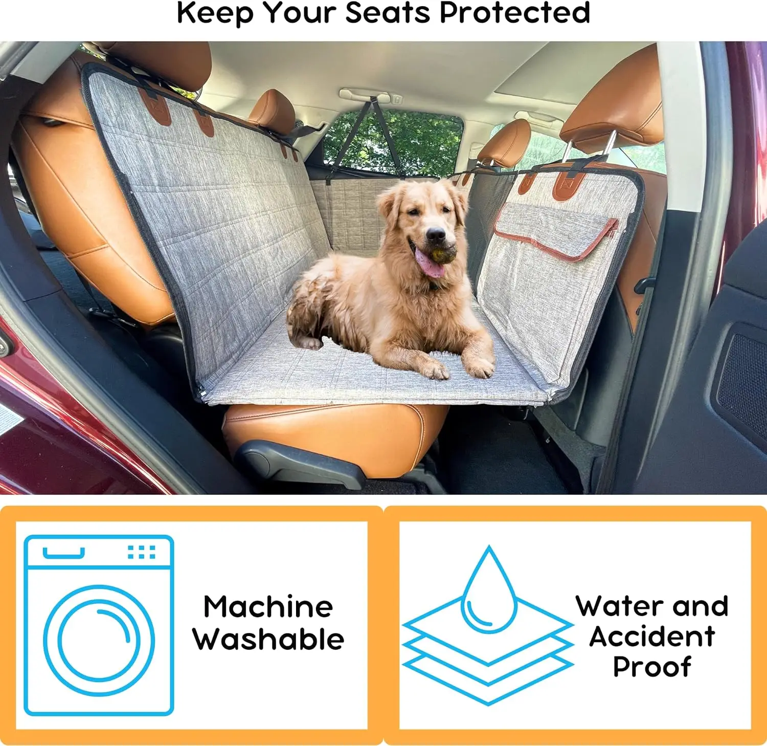 Customised Large Waterproof Foldable Washable Hard Bottom Dog Car Seat Cover For Back Seat
