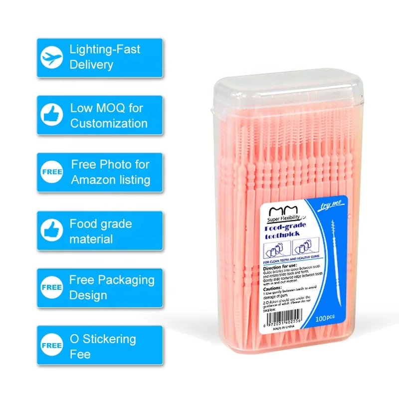 Bulk Customized 100 Picks Tooth Pick In Box Dispenser Plastic Toothpick
