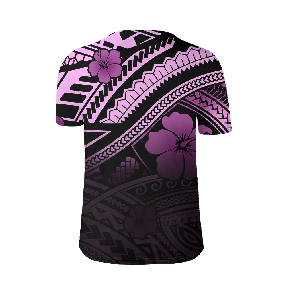 Purple Hibiscus Print Men T-shirts for Summer Short Sleeve Shirt Men Polynesian Tribal Design Printed Shirt Males Custom T Shirt