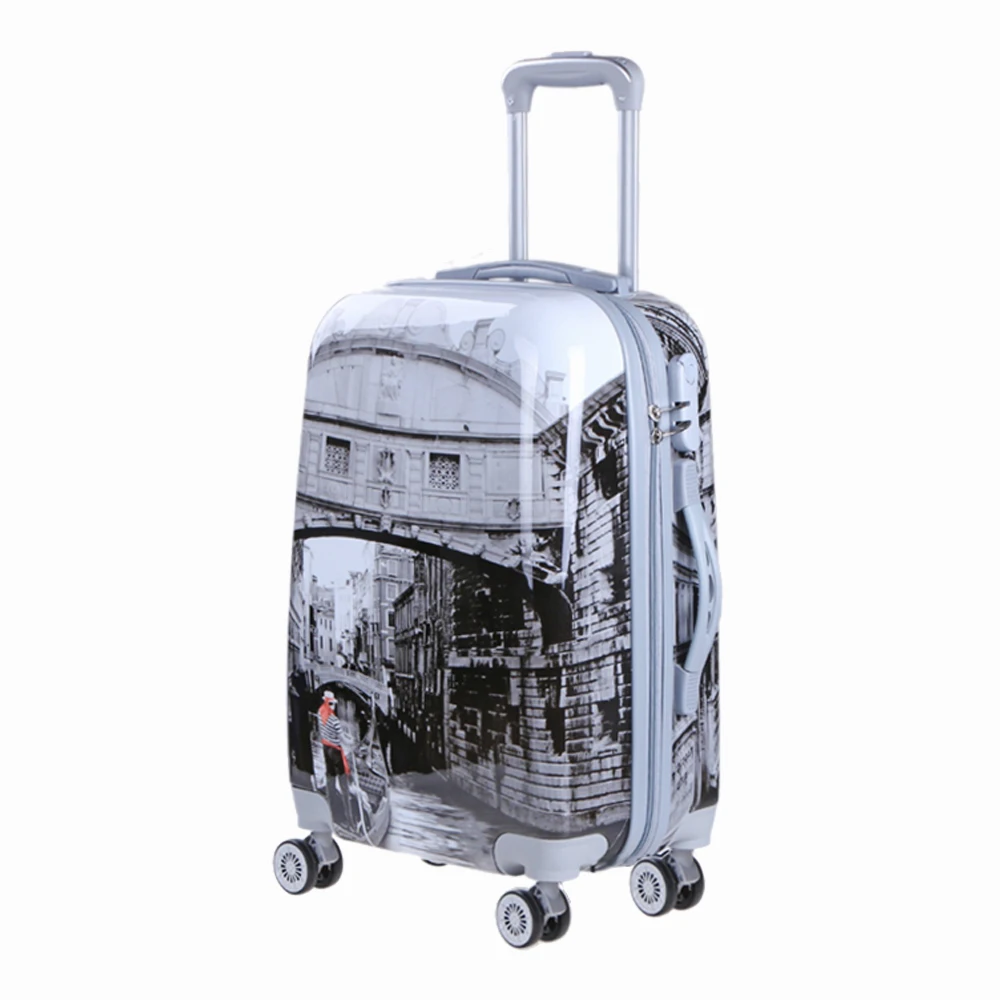 
New Arrival PC material travel trolley luggage sets carry-on bag suitcase with beautiful pattern 