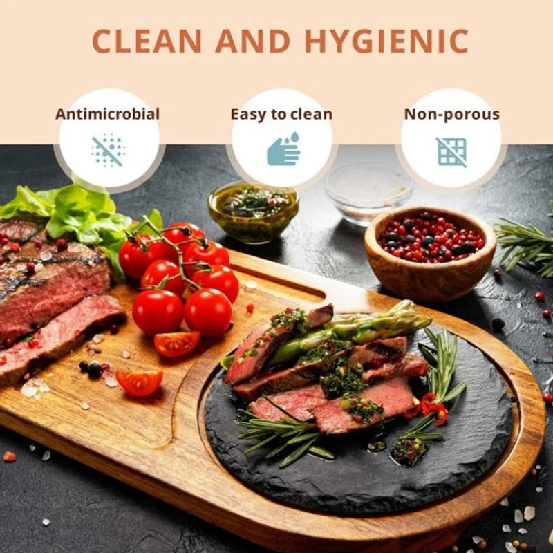 Steak bamboo wooden  Serving Board Charcuterie with Slate Stone marble smart Cutting Board with Handle collecting trays