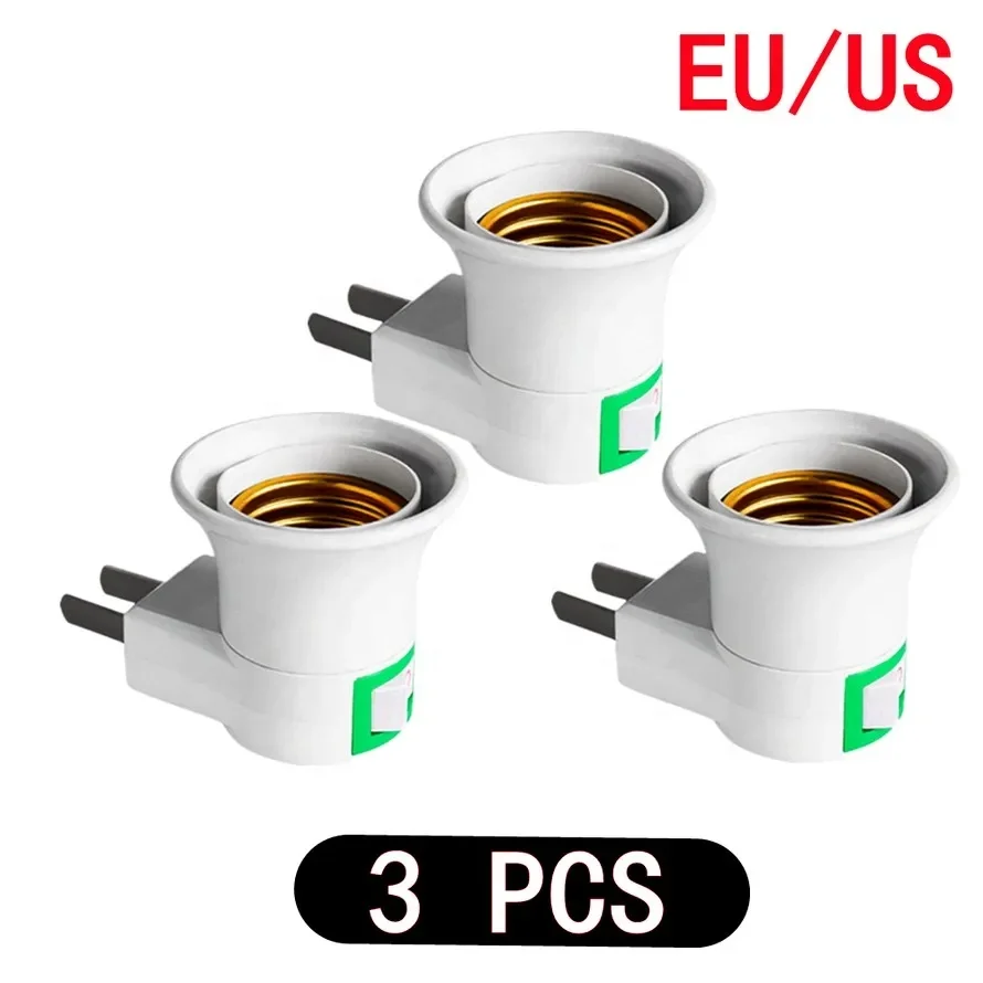 E27 LED Light Socket White Lamp Holder To EU Plug/US Plug Holder Adapter Converter ON/OFF for Bulb Lamp