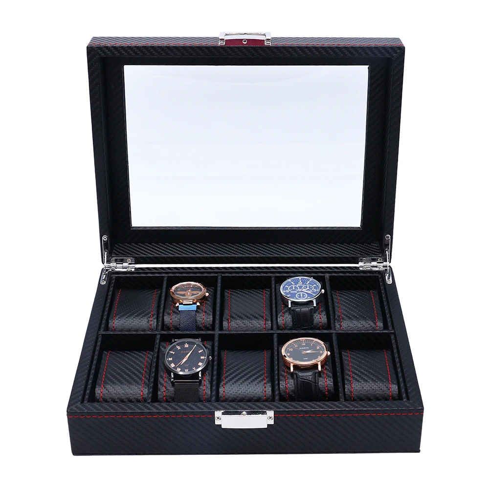 Hot spot full carbon fiber watch box 10 slots watch storage box display watch organizer box