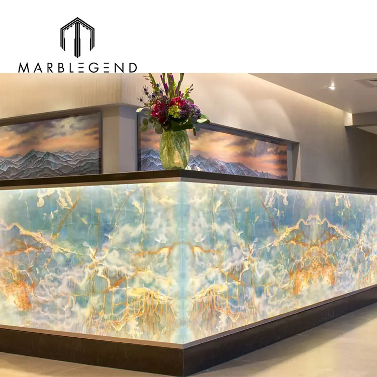 Interior onyx stairs luxury mable slabs onyx tile blue onyx for villa project