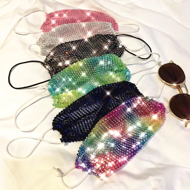 New Bling Rhinestone Mesh Maskes Party Colorful Sequin Breathing Masking Rhinestone Face Maskes