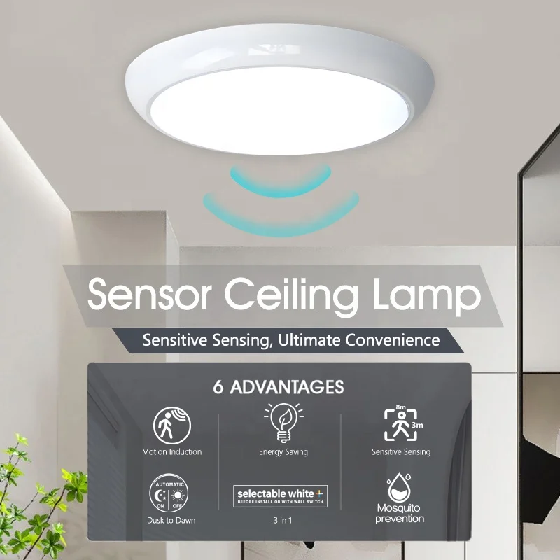 turn on turn off automatically wired Timeout 3 Colors Adjustable 5CCT Color Changing Motion Activated ceiling led light