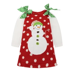 Christmas girl clothes boutique dot snowman velour winter frock dress for baby girls