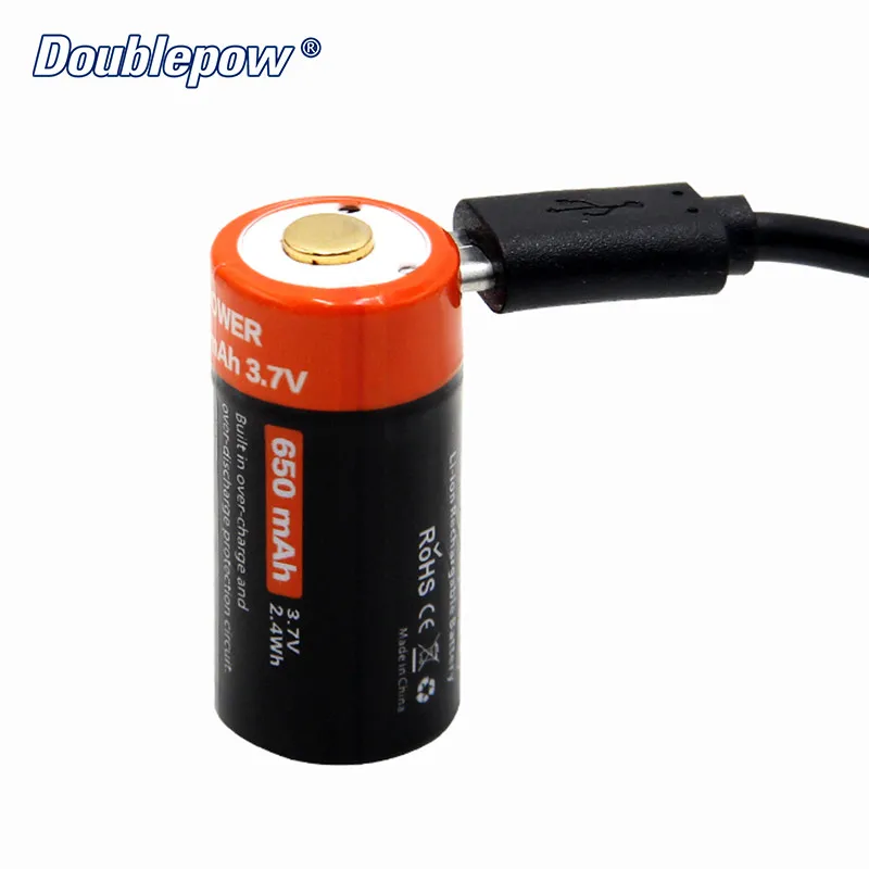 12V 650mAh ICR 16340 RCR123A Li-Ion USB Rechargeable Battery with PCB Protection for Golf Carts and Home Power Tools