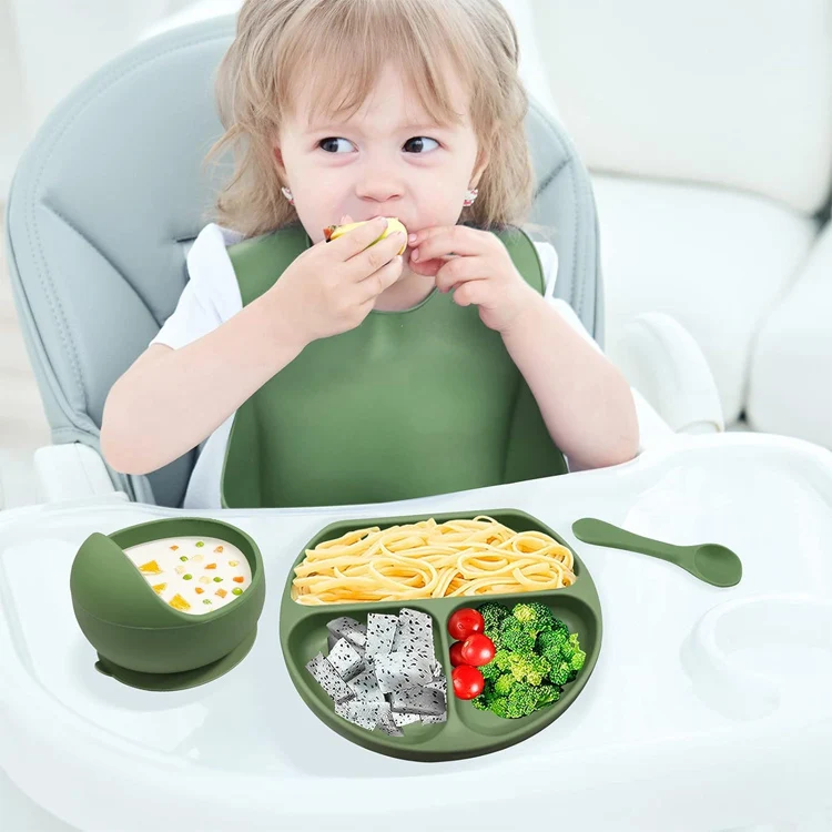 2024 New Product Ideas 100% Food Grade BPA Free Silicone Dinnerware Baby Bowl Suction Tableware Set Kids Dining Supplies