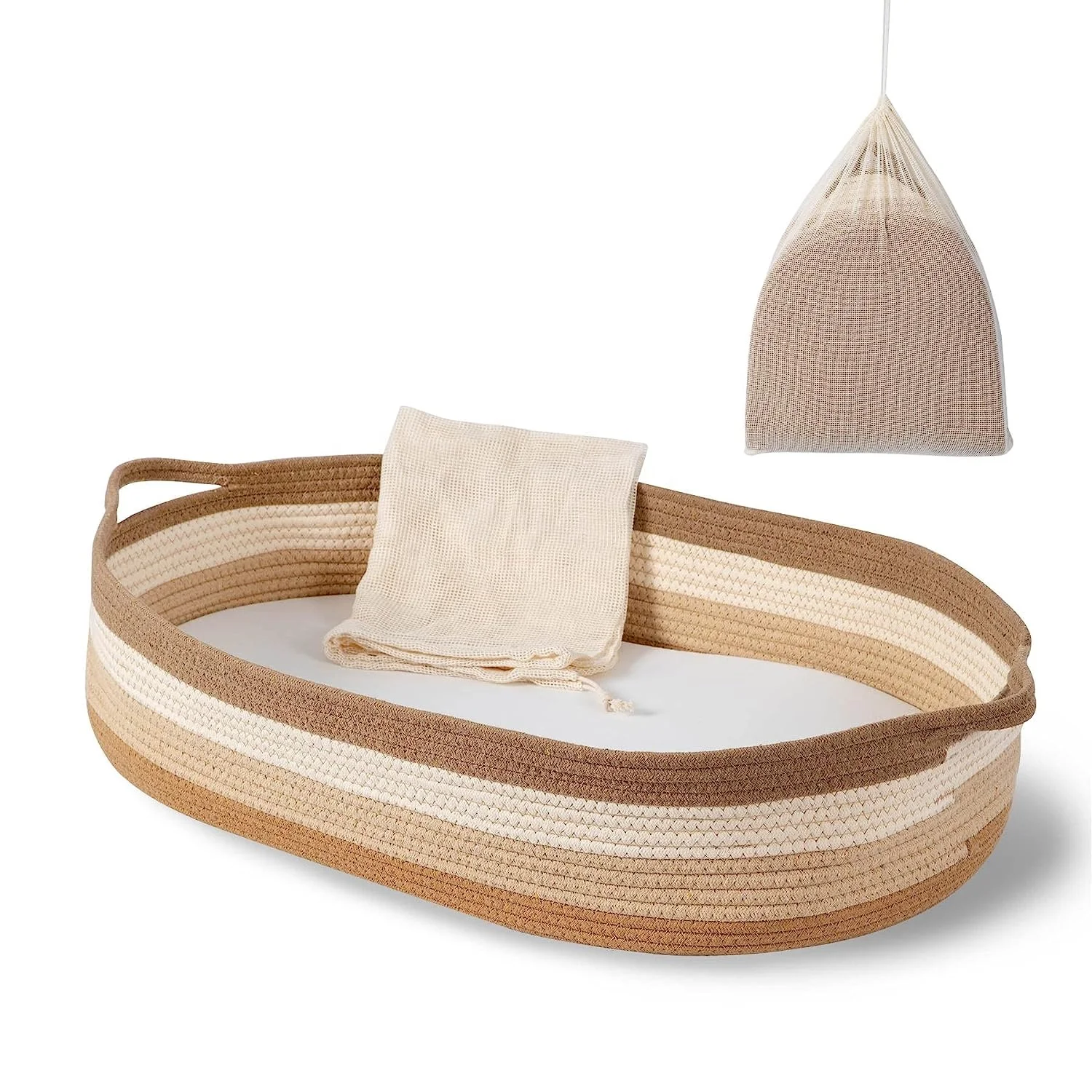 Free sample cotton rope baby changing basket Soft Blanket With Mattress Pad,Removable Cove changing basket for baby Moses Basket