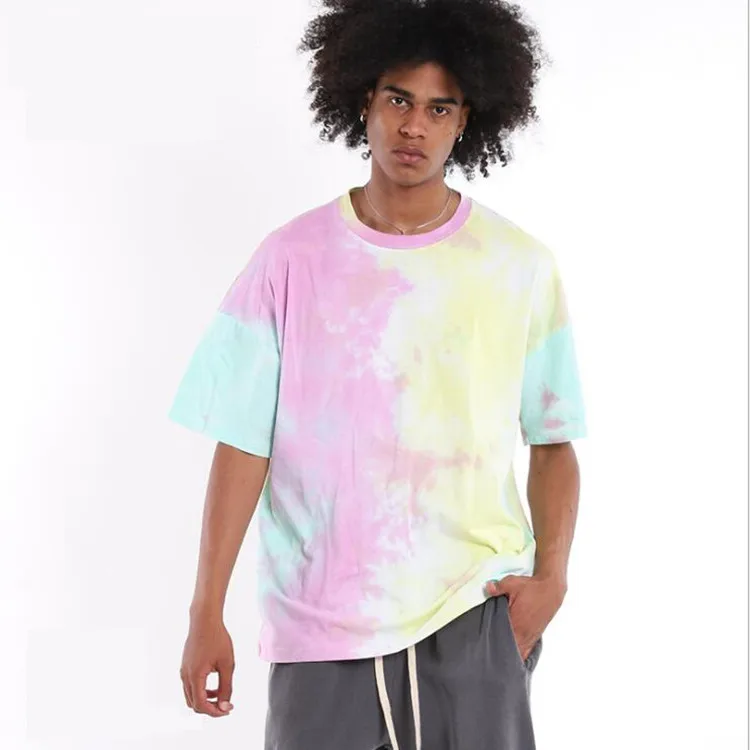 
ins hot sale new tie dye rainbow graffiti custom logo 100%cotton casual men short sleeve t shirt for men and women 