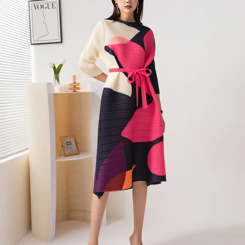 High Quality Hot Sale 2023 New Dress For Party Pleated Elegant Casual Dresses Printed Miyake Pleated Dress